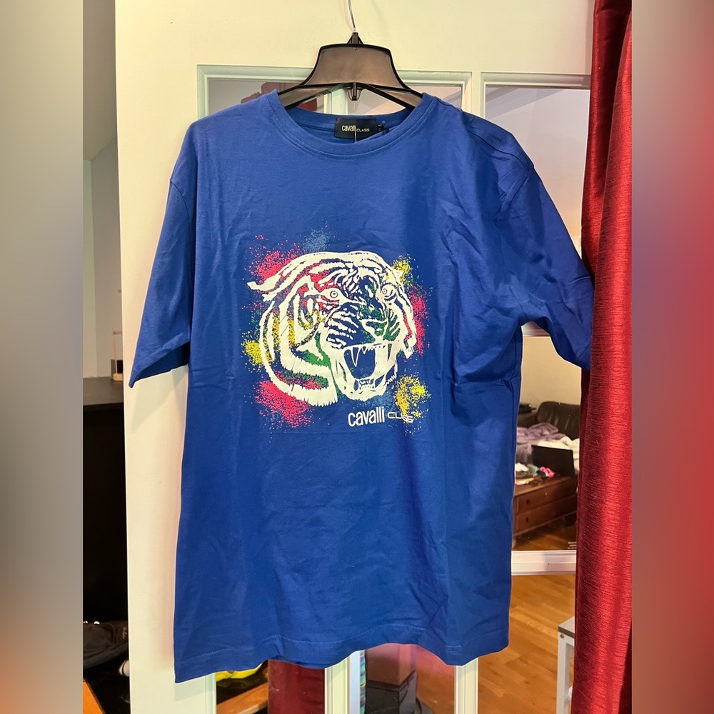 Cavalli Blue Graphic T-Shirt
